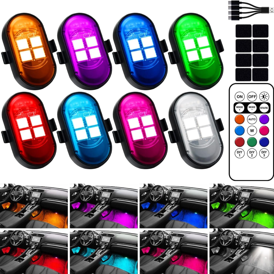 Kit De Luces LED RGB Recargable Para Coche Con Control Remoto