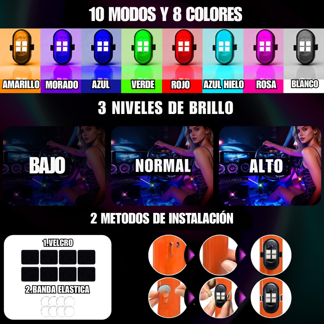 Kit De Luces LED RGB Recargable Para Coche Con Control Remoto
