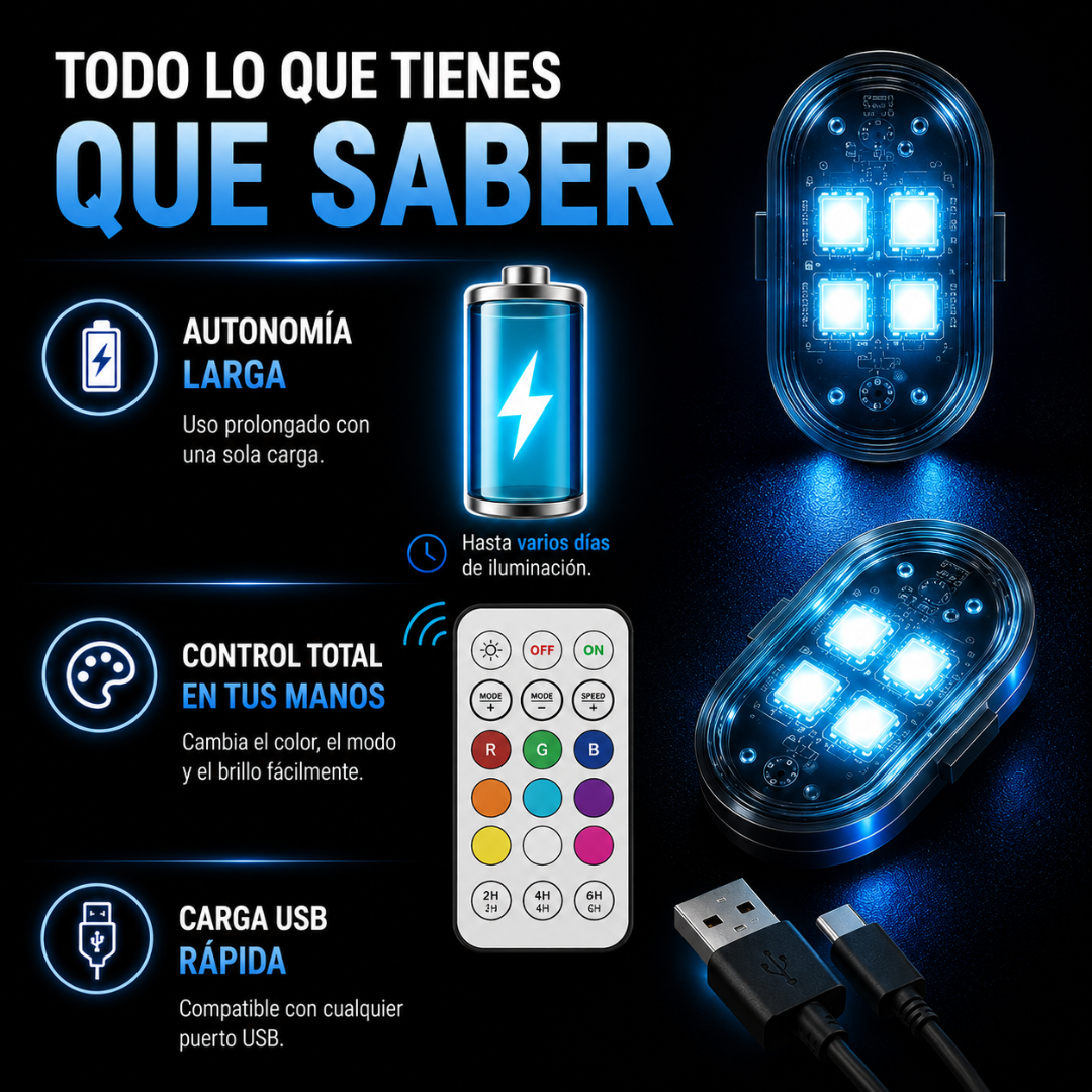 Kit De Luces LED RGB Recargable Para Coche